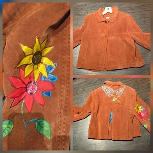 Coldwater Creek Brown Jean Jacket with Floral Design